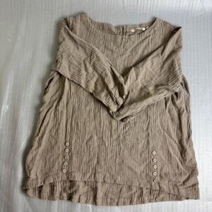 Soft Surroundings Women's Taupe Gauze Button Detail Pop Over Shirt Size XL